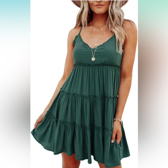 Green Summer Dress, Ruffle Sleeveless Dress - Picture 4 of 6